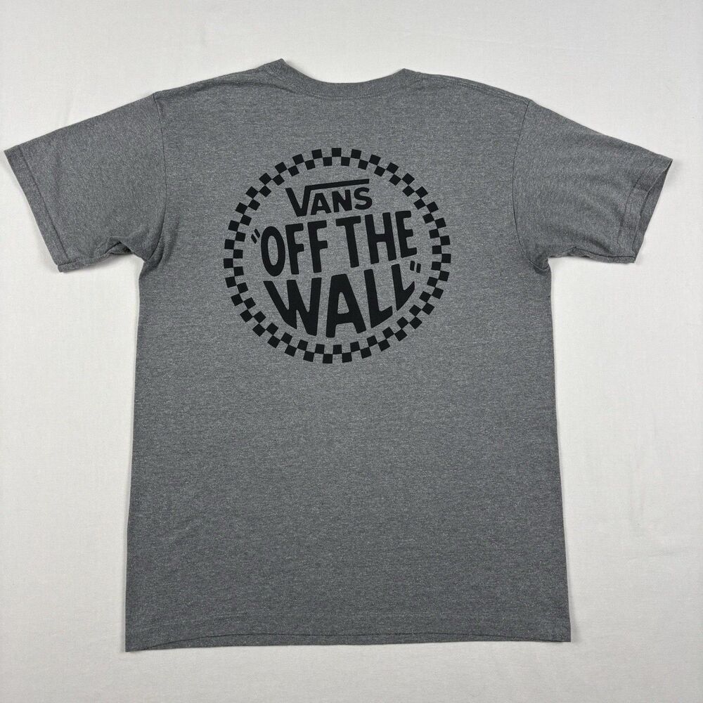 Vans Off The Wall Gray T-Shirt Men’s Medium Checkerboard Logo Graphic Tee